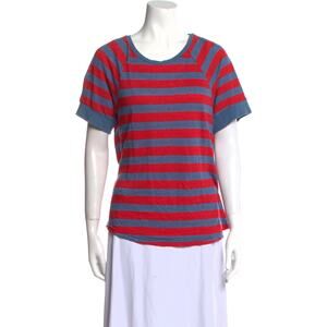 FRAME Linen Striped T-shirt - L - Blue/Red
